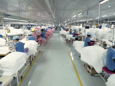 Towel sewing and finishing production line in Vietnam textile factory